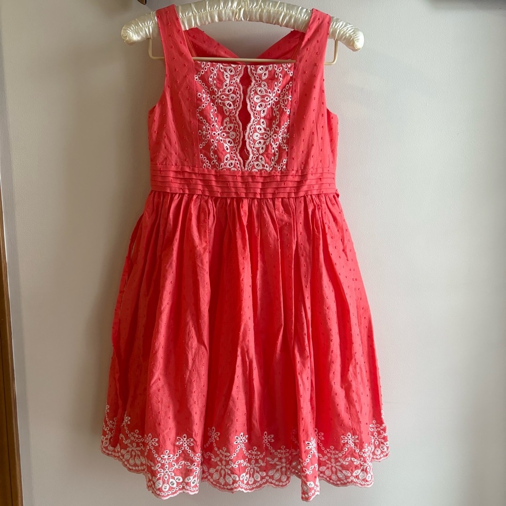 Emily West coral‎ sleeveless dress with white eyelet embroidery details NWT